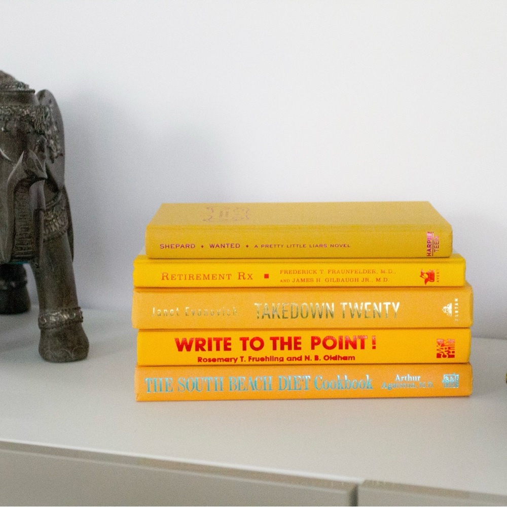4 Yellow Book Spines for Interior Decor